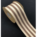 Faux Burlap Ribbon Brown Stripe 2.5" 10y